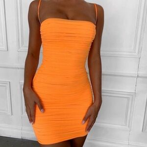 House Of CB Ella Tangerine Bodycon Mesh Cocktail Mini Dress